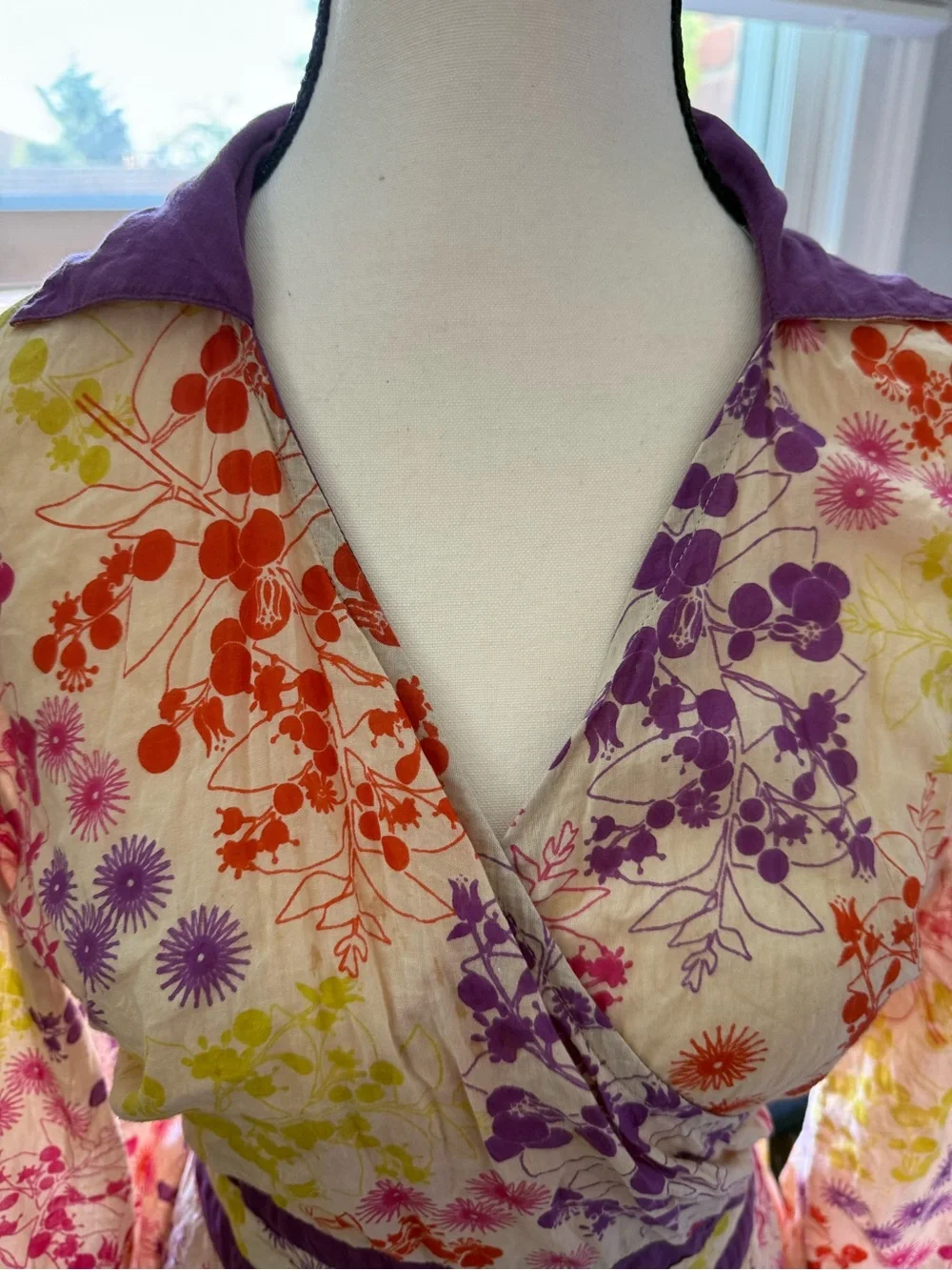 Karma living Vintage Floral Wrap Midi Dress in Purple and Multi-Color Size Mediu